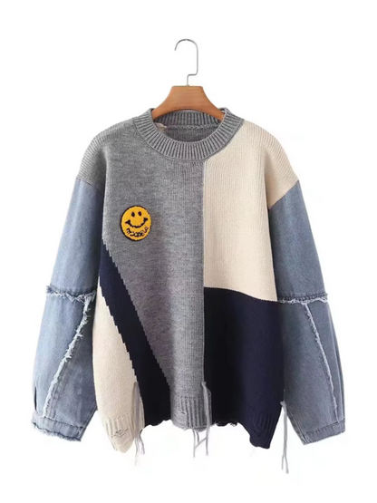 Patchwork Color New Style Round Neck Casual Sweaters