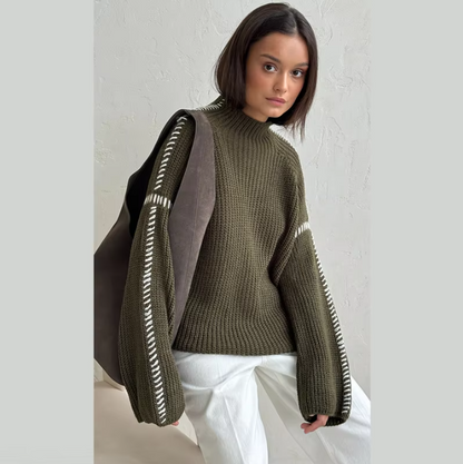 Casual Knitted Contrast Women Loose Sweaters