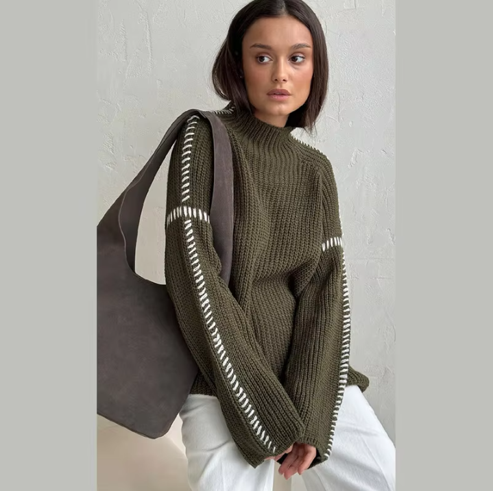 Casual Knitted Contrast Women Loose Sweaters