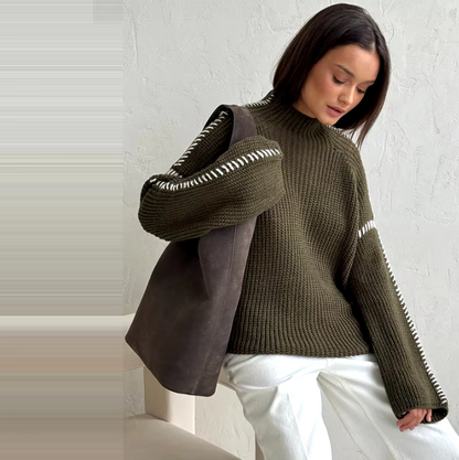 Casual Knitted Contrast Women Loose Sweaters