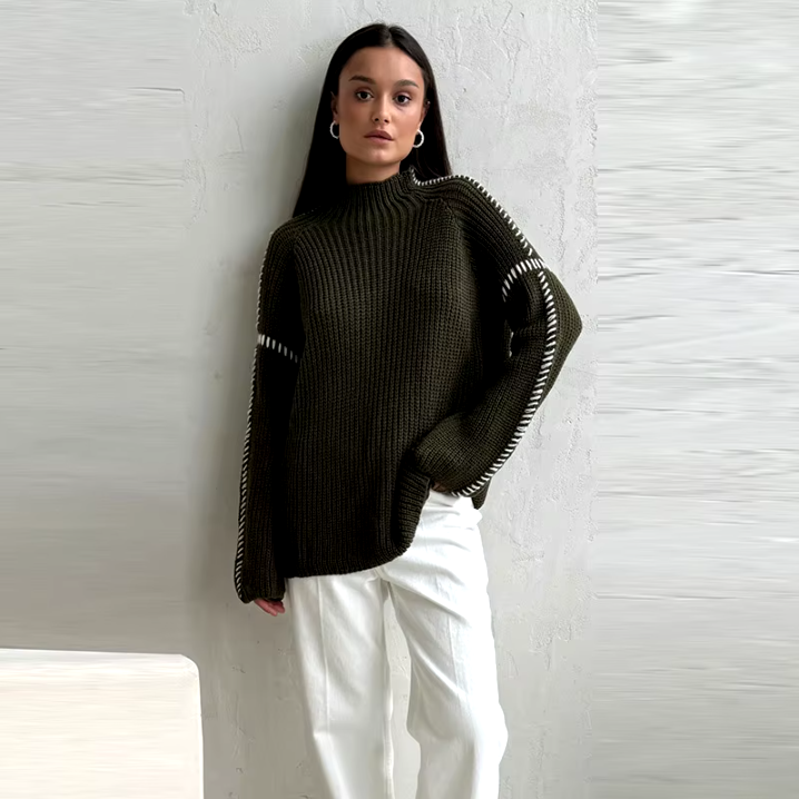 Casual Knitted Contrast Women Loose Sweaters