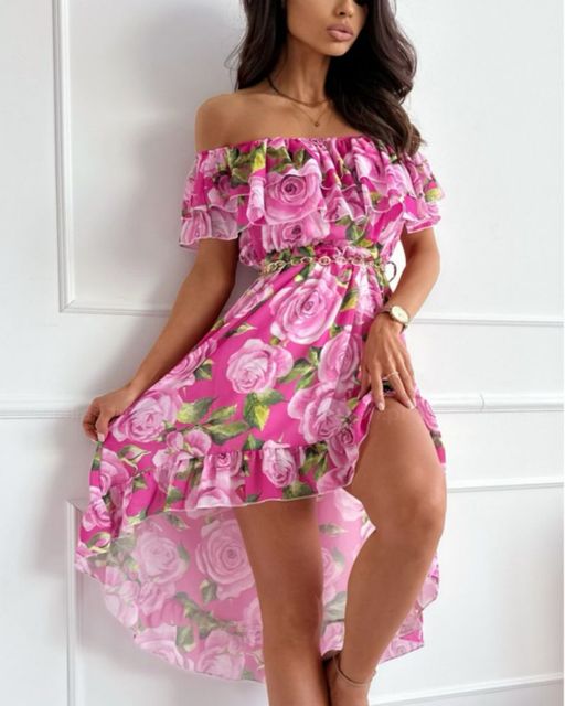 Floral Print Sexy Backless Ruffle Top Summer Dress