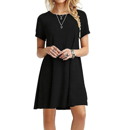 Summer Short Sleeve Mini Dress: Solid Color Casual A-Line Style