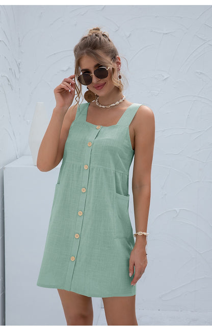 Sleeveless Square Collar Summer Mini Dress