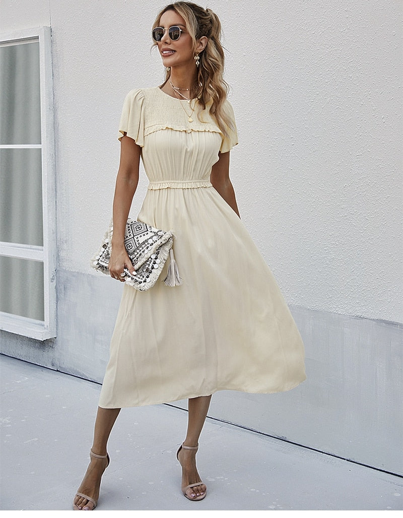 Casual Chic: Spring Summer Solid Midi Dress