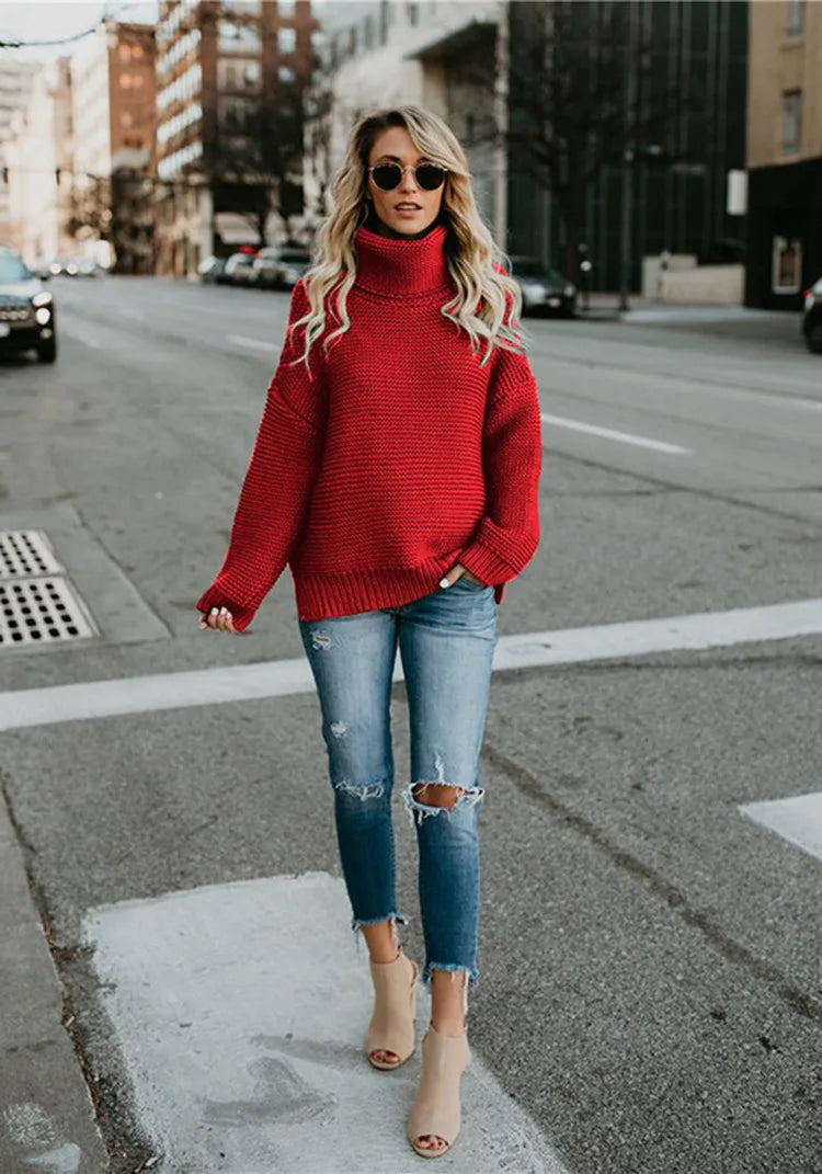 Thick Warm Knitted Oversized Turtleneck Sweaters For Women