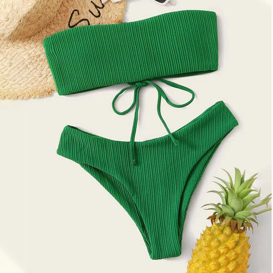 Green Set Beach Bandeau Push-Up Bikini