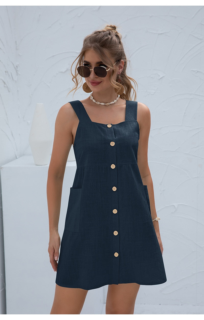 Sleeveless Square Collar Summer Mini Dress