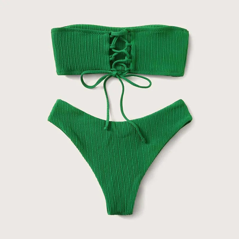 Green Set Beach Bandeau Push-Up Bikini