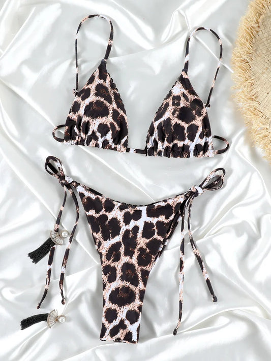 Sexy Leopard Print Triangle Bikini Set