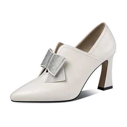 Elegant Rhinestone Bow Design Slip On Party Dress Shoes