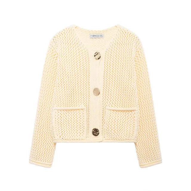 Button Decoration Autumn Winter Knitted Cardigans For Women