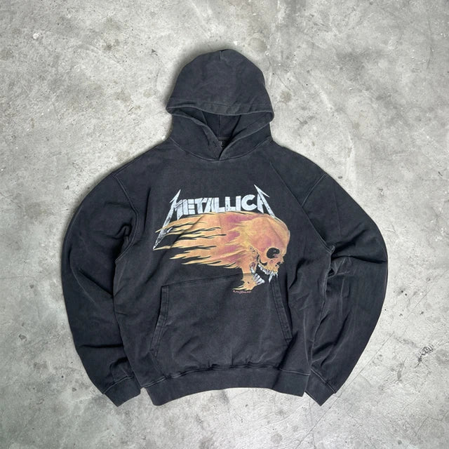 METALIC Burning Skull Head Printed Casual Hoodie