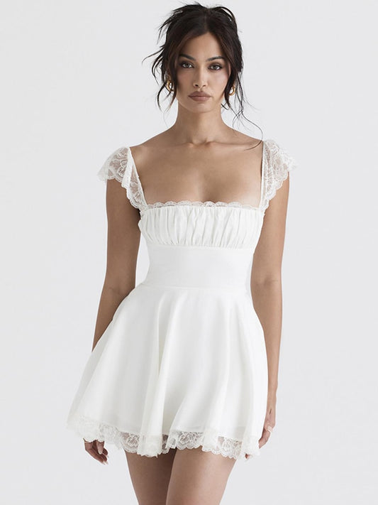 Enchanting Lace Affair Elegant Patchwork Short Dress