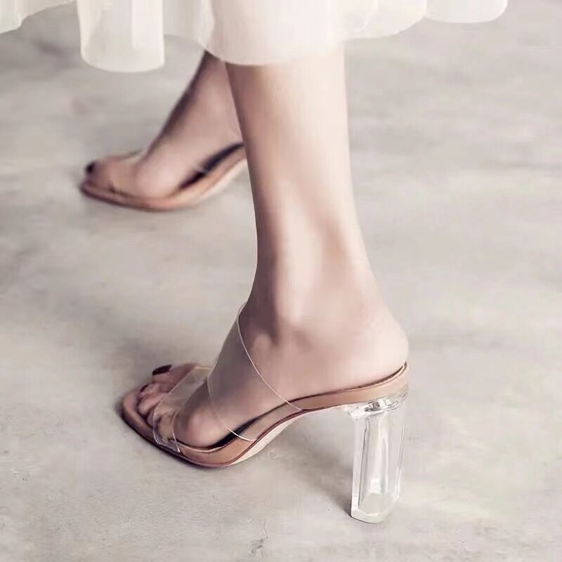 Transparent Square Heel Elegant Breathable Pump Shoes