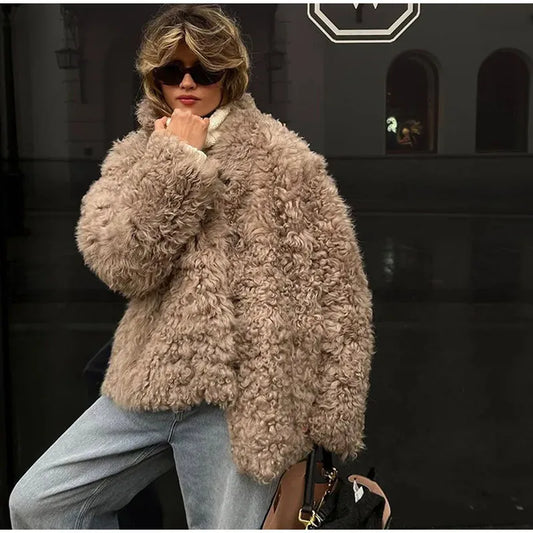 Retro Fluffy Faux Fur Single-Breasted Coat For Women