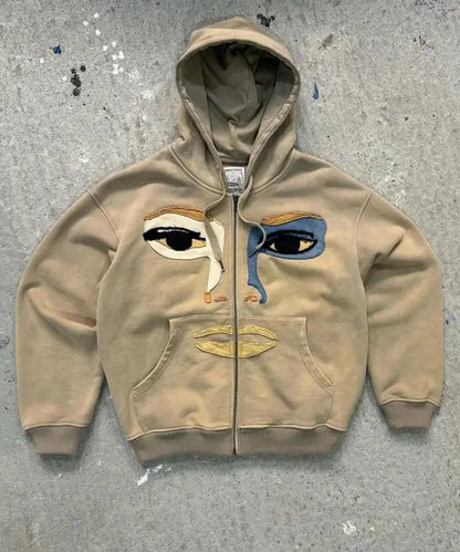 Absurd Eye Pattern Style Casual Zipper Hoodies