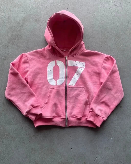 07 Pink Style Zipper Casual Hoodie