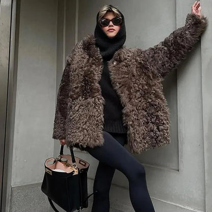 Retro Fluffy Faux Fur Single-Breasted Coat For Women