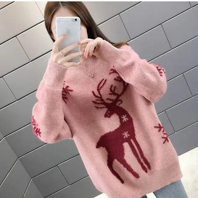 Dark Elk Christmas Themed Loose Knitted Sweaters