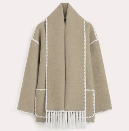 Casual Scarf Tassel Design Thick Woolen Coats