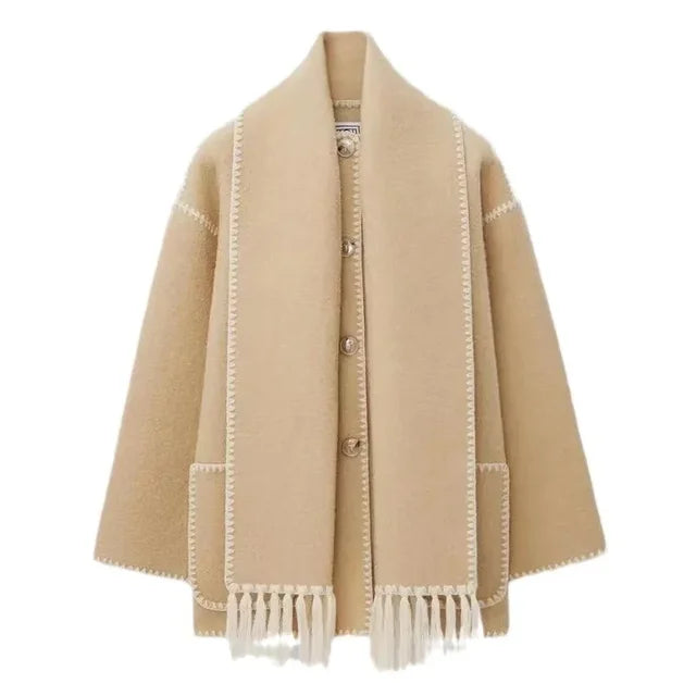 Casual Scarf Tassel Design Thick Woolen Coats