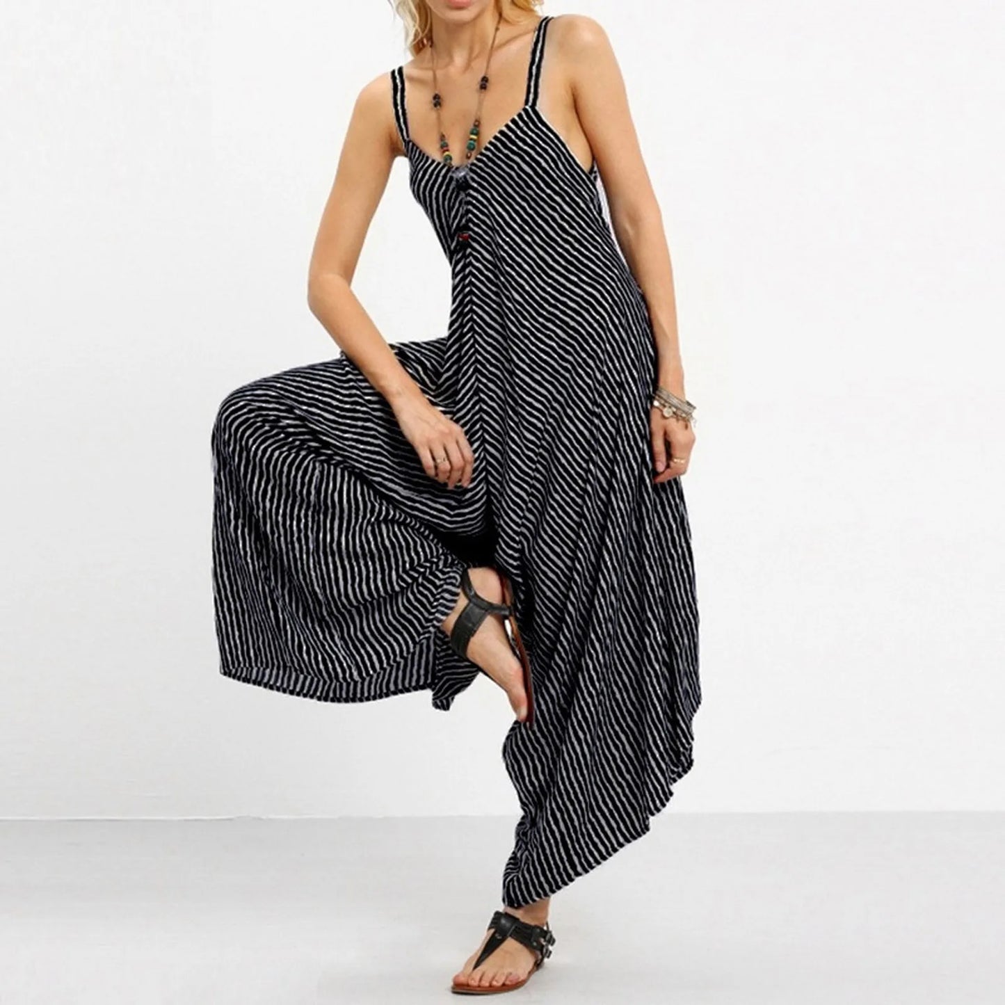 Striped Printed Wide Leg One Piece Women's Jumpsuit