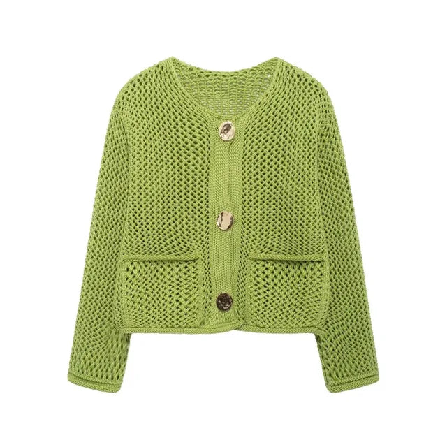 Button Decoration Autumn Winter Knitted Cardigans For Women