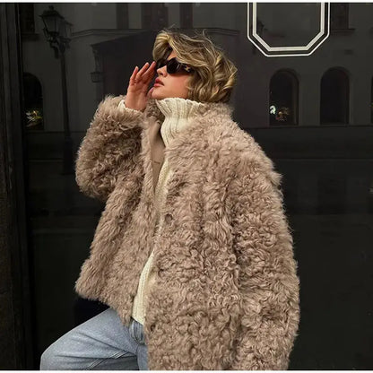 Retro Fluffy Faux Fur Single-Breasted Coat For Women