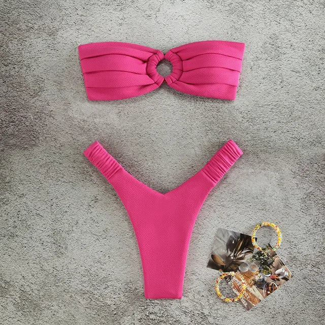 Strapless Sexy Female Push Up Brazilian Bikini Set