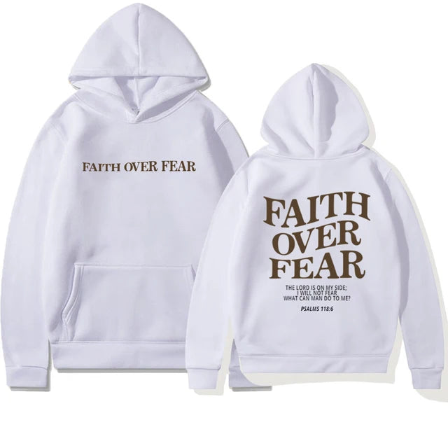 Faith Over Fear Bible Verse Printed Casual Hoodies