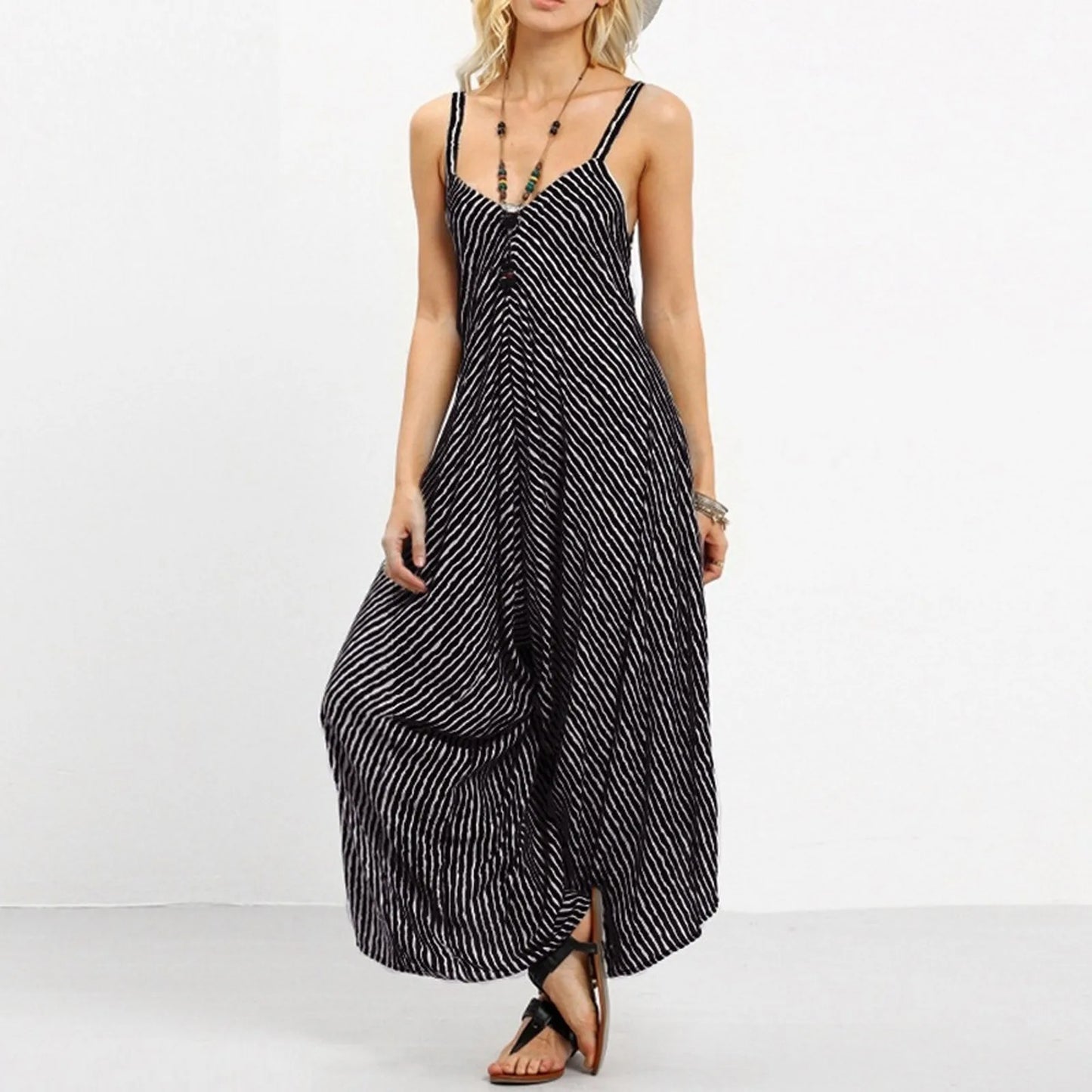 Striped Printed Wide Leg One Piece Women's Jumpsuit