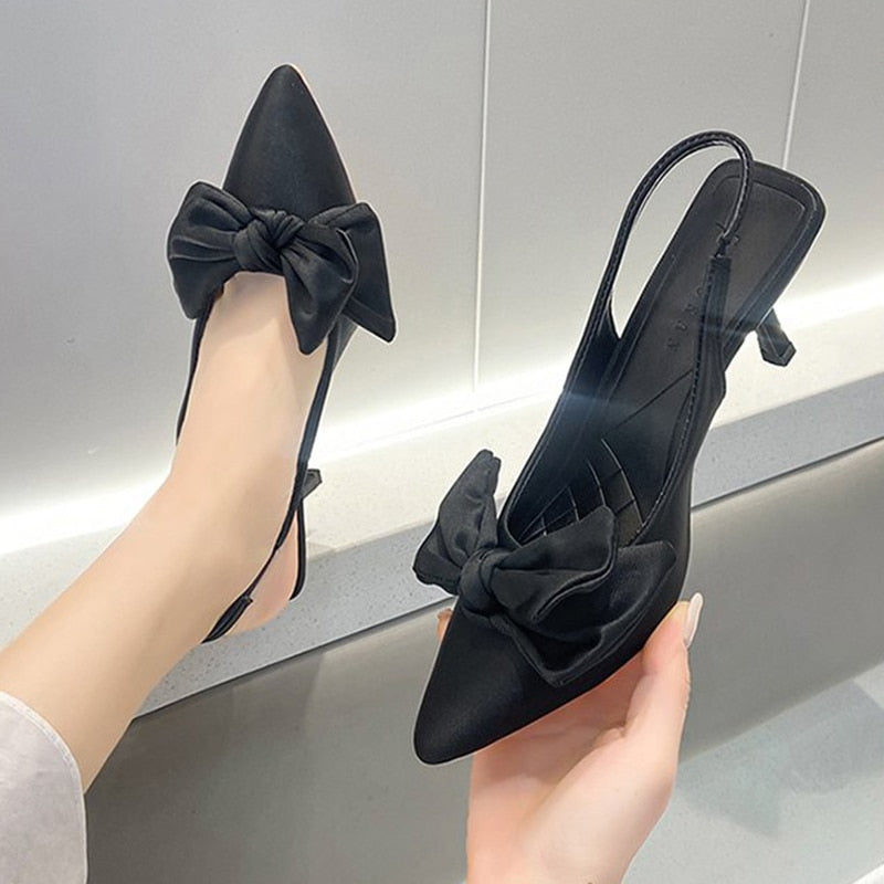 Bow Knot Pointed Toe Slip on Ladies Elegant Dress Pumps Shoes