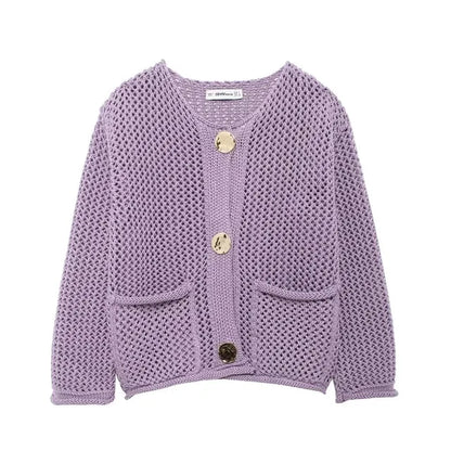 Button Decoration Autumn Winter Knitted Cardigans For Women