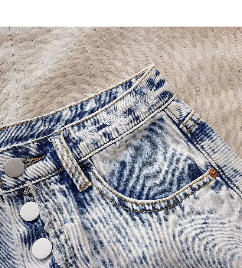 Tassel Edge Buttoned Denim Shorts For Women