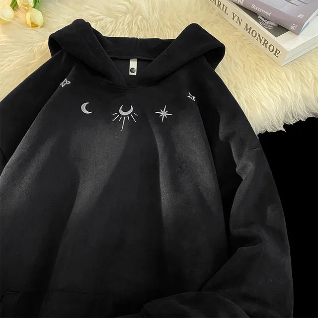 Retro Gothic Style Skyview Embroidery Hoodies