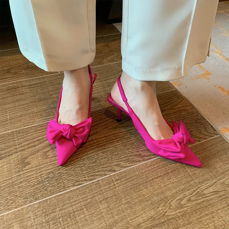 Bow Knot Pointed Toe Slip on Ladies Elegant Dress Pumps Shoes