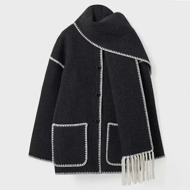 Casual Scarf Tassel Design Thick Woolen Coats