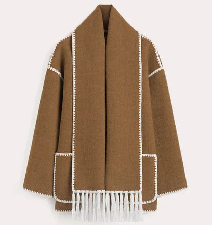 Casual Scarf Tassel Design Thick Woolen Coats