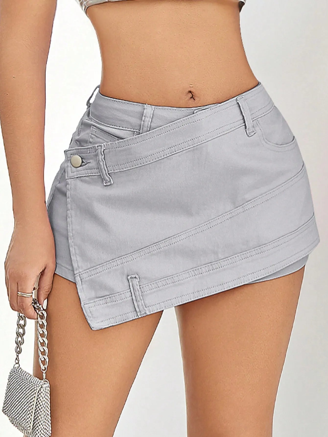 Irregular Style Wrap Denim Mini Shorts