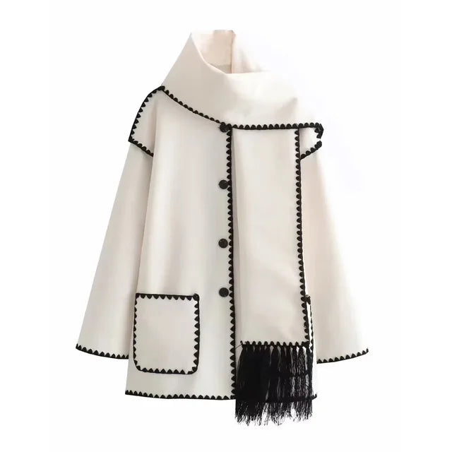 Casual Scarf Tassel Design Thick Woolen Coats