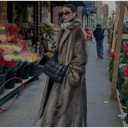 Women's Dark Brown Faux Fur Long Overcoat