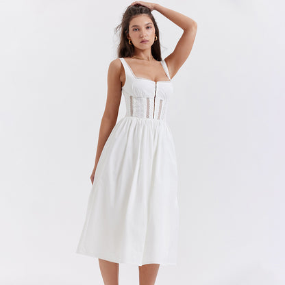 Pure Elegance: Sleeveless Lace Hollow Out A-Line Dress