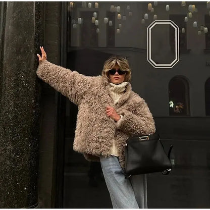 Retro Fluffy Faux Fur Single-Breasted Coat For Women