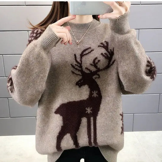 Dark Elk Christmas Themed Loose Knitted Sweaters