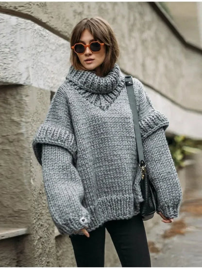 Oversized Lantern Sleeve Vintage Women Turtleneck Sweaters