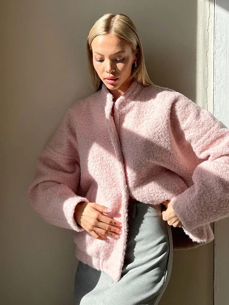 Pink Plush Casual Jacket