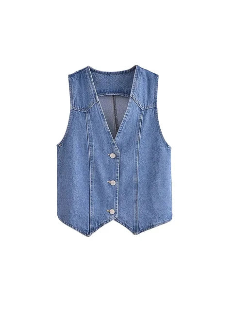 Summer Women Short Denim Blue Vest