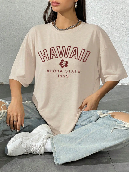 Hawaii Aloha State 1959 Printed Cotton T-Shirt For Women
