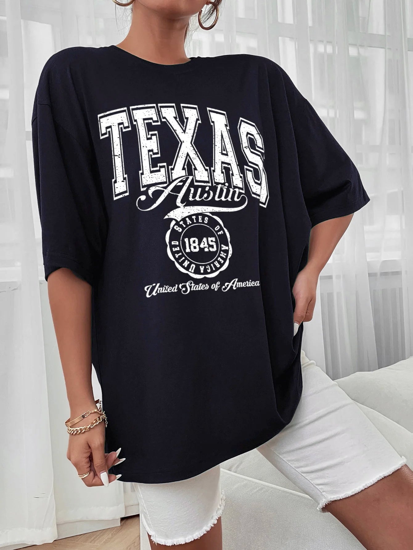 Texas Austin 1845 Printed Plus Size T-Shirts For Women